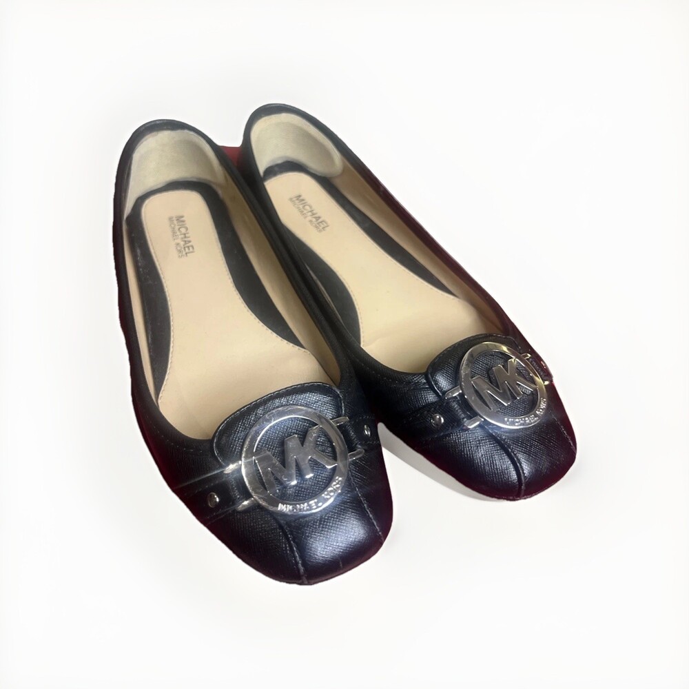 Michael Kors Leather Fulton Moc Flat Classic Black Silver Hardware- Size 6.5M